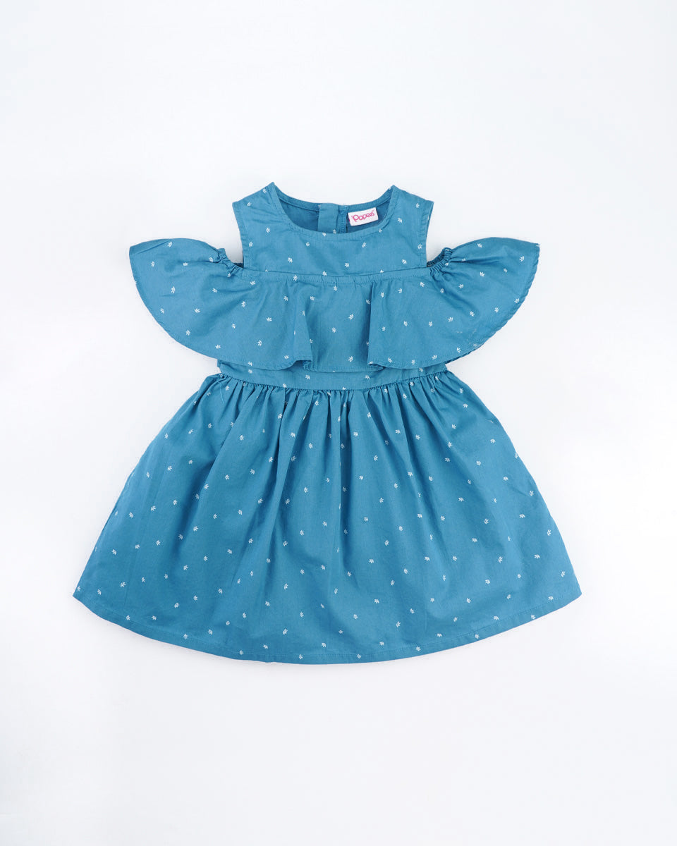 Charming Flutter-Sleeve Dress for Girls (Available in White, Blue, and Sea Green