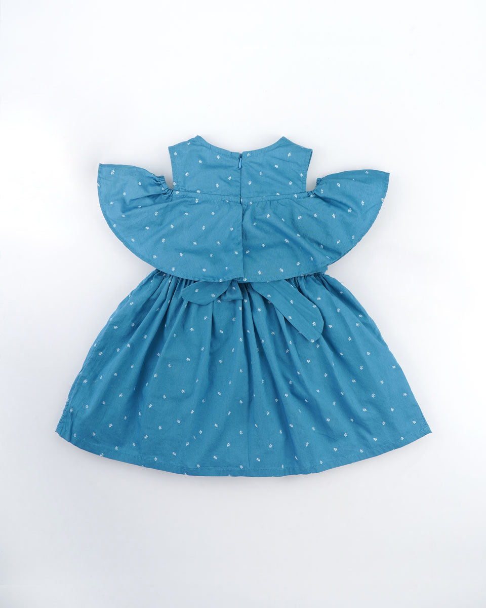 Charming Flutter-Sleeve Dress for Girls (Available in White, Blue, and Sea Green