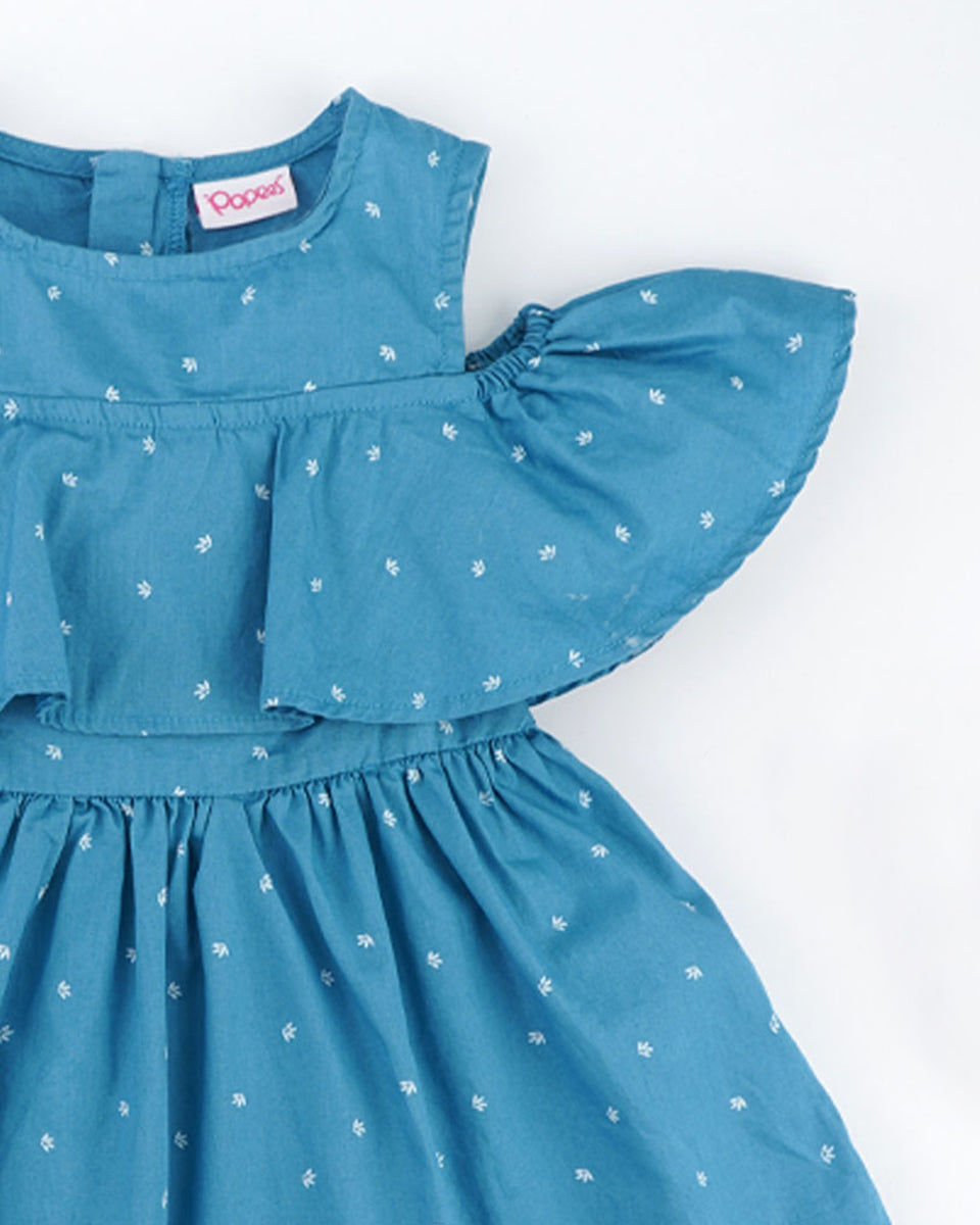 Charming Flutter-Sleeve Dress for Girls (Available in White, Blue, and Sea Green