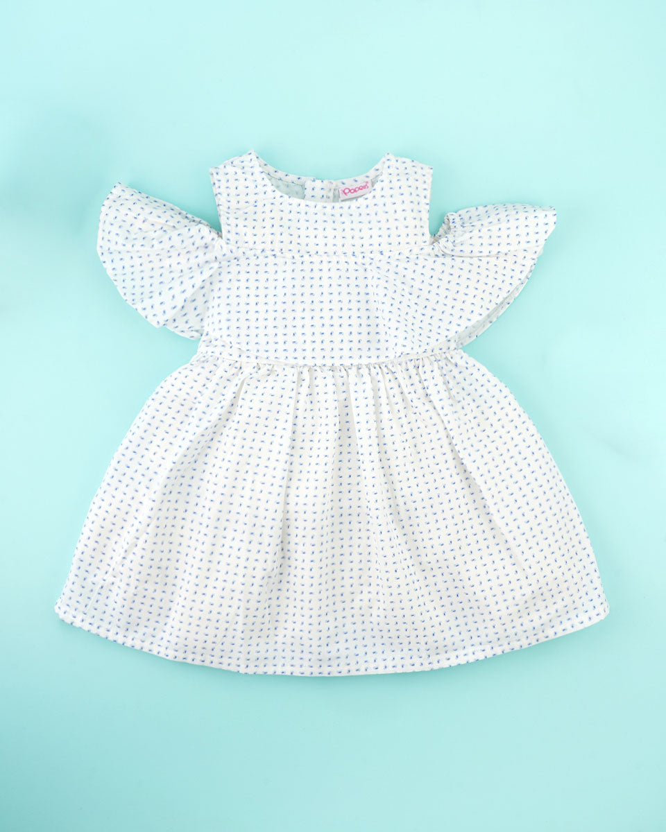 Charming Flutter-Sleeve Dress for Girls (Available in White, Blue, and Sea Green