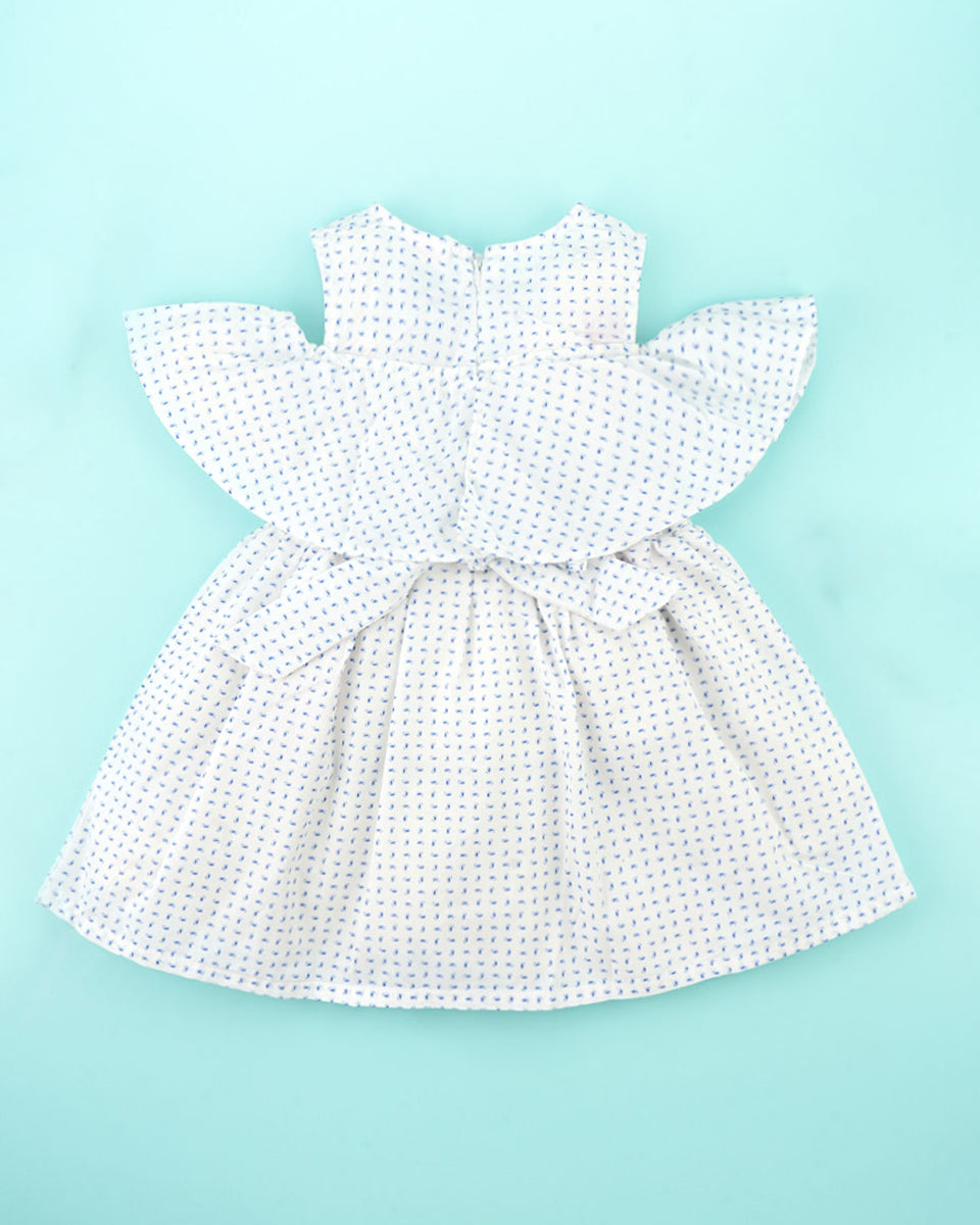 Charming Flutter-Sleeve Dress for Girls (Available in White, Blue, and Sea Green