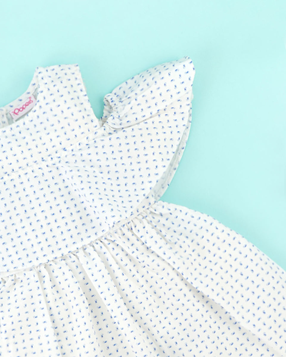 Charming Flutter-Sleeve Dress for Girls (Available in White, Blue, and Sea Green