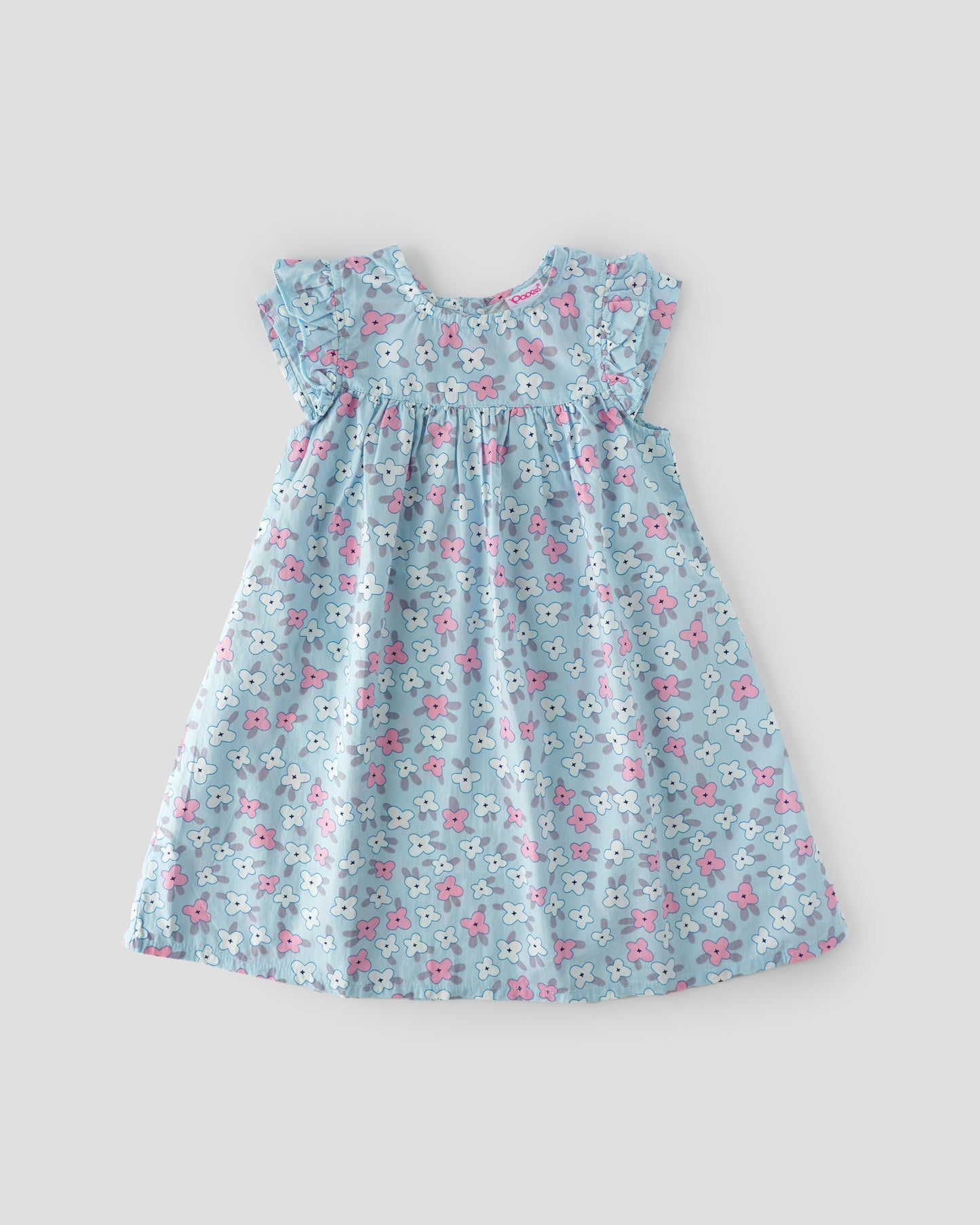 Charming Baby Blue Floral Dress for Little Girls - Pure Cotton Comfort