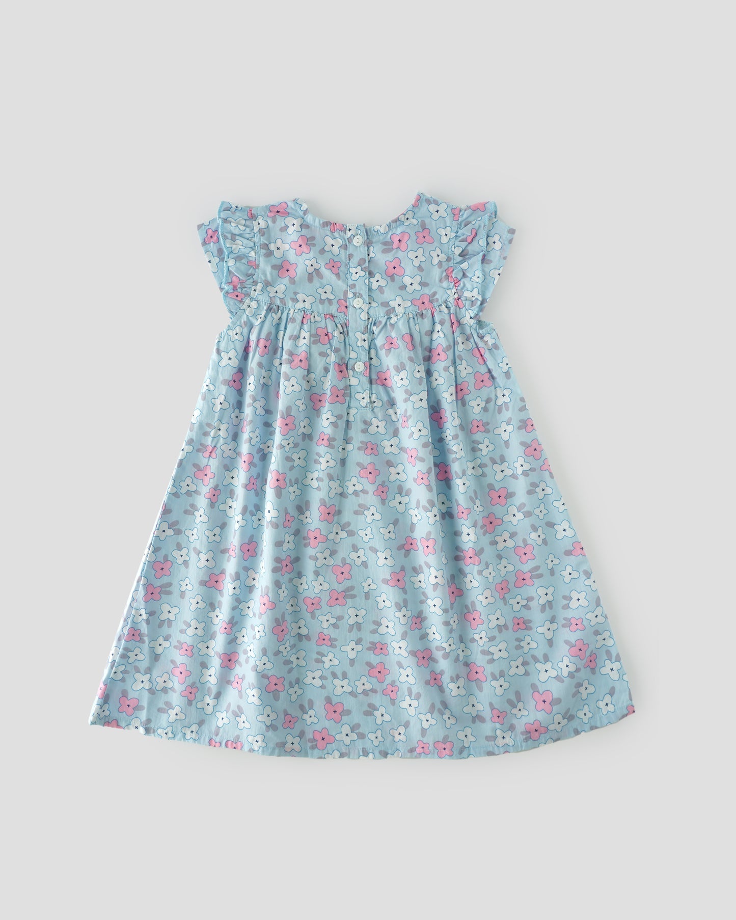 Charming Baby Blue Floral Dress for Little Girls - Pure Cotton Comfort