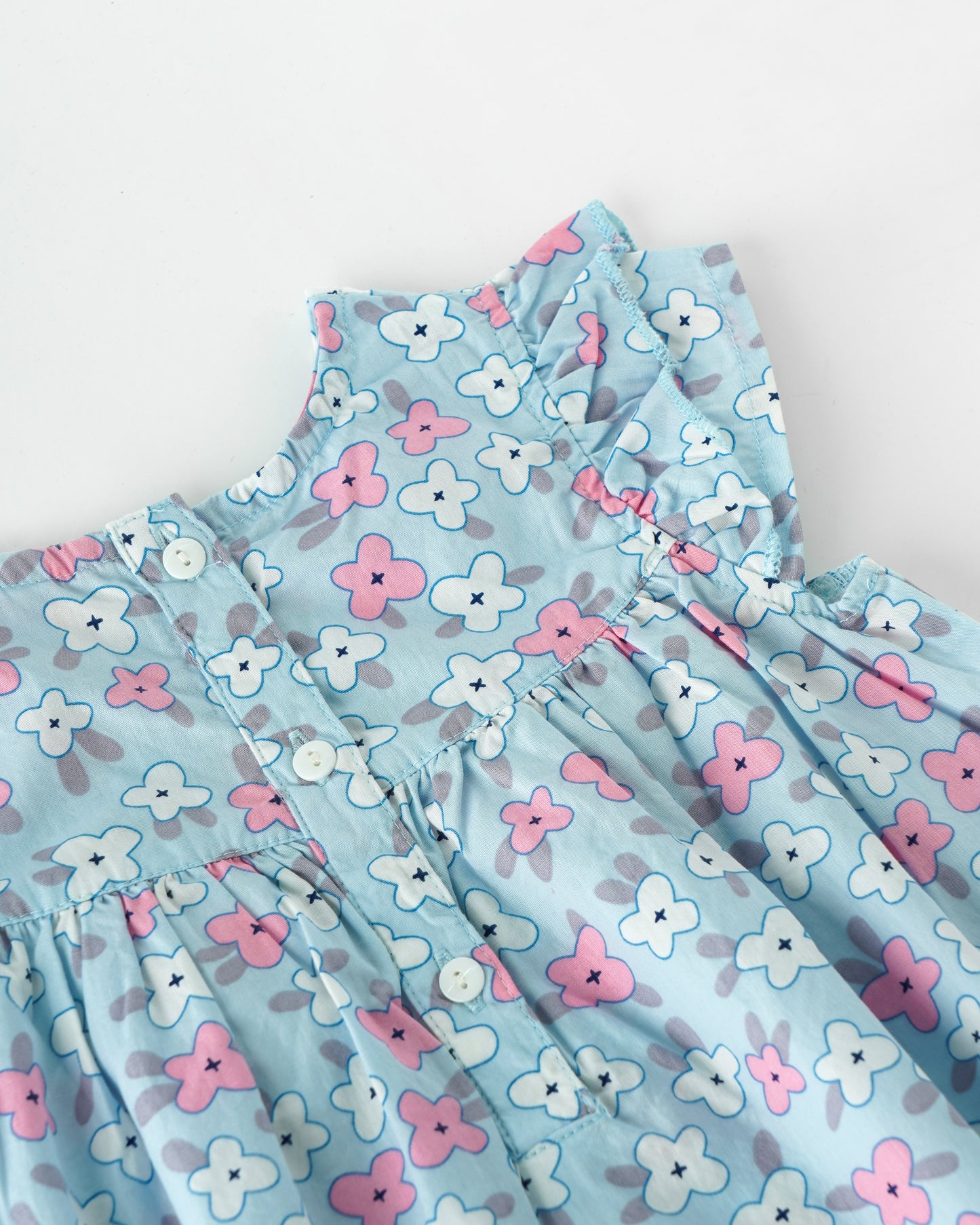 Charming Baby Blue Floral Dress for Little Girls - Pure Cotton Comfort