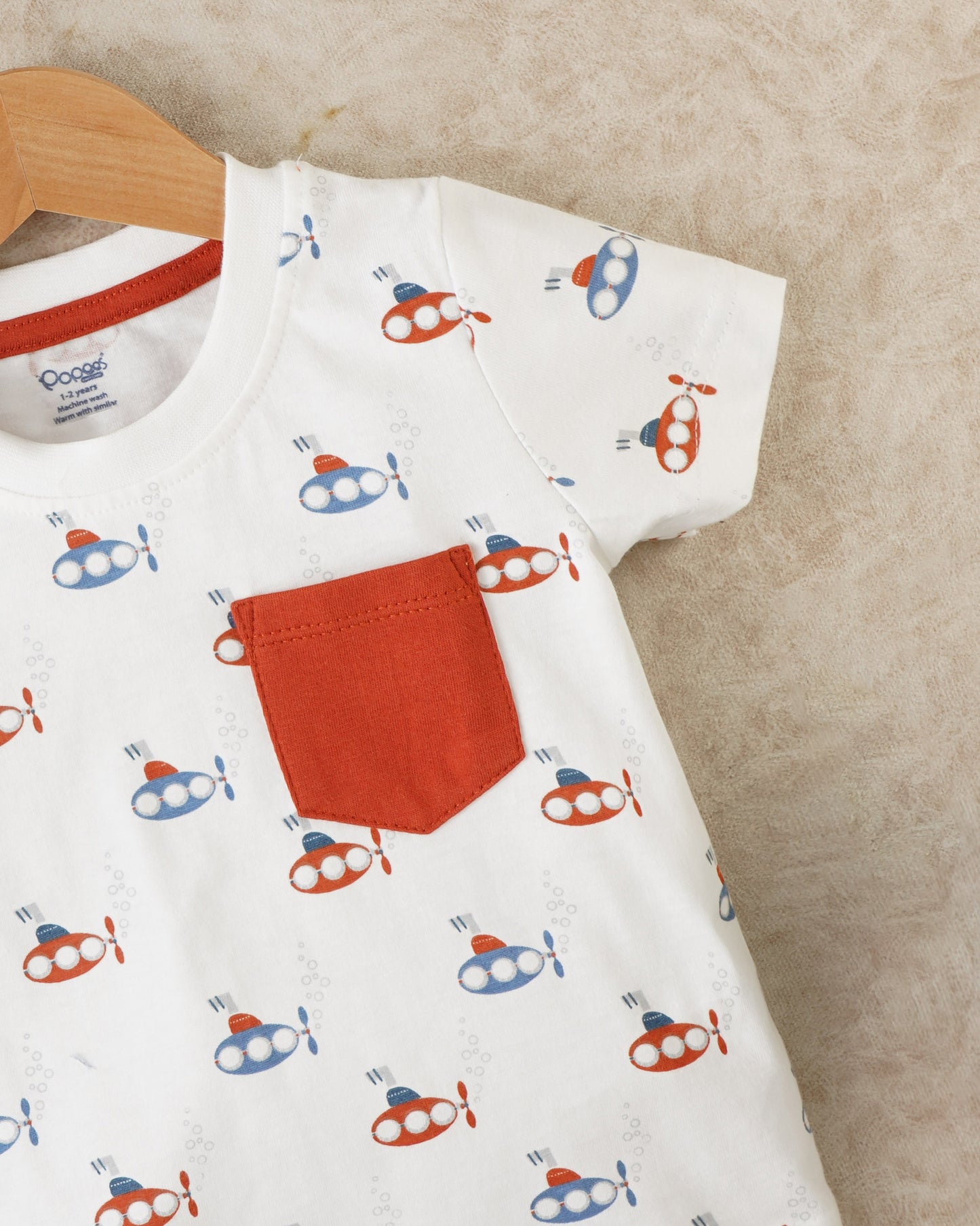 Adventure-Ready White Cotton T-Shirt for Boys: Submarine Print Fun