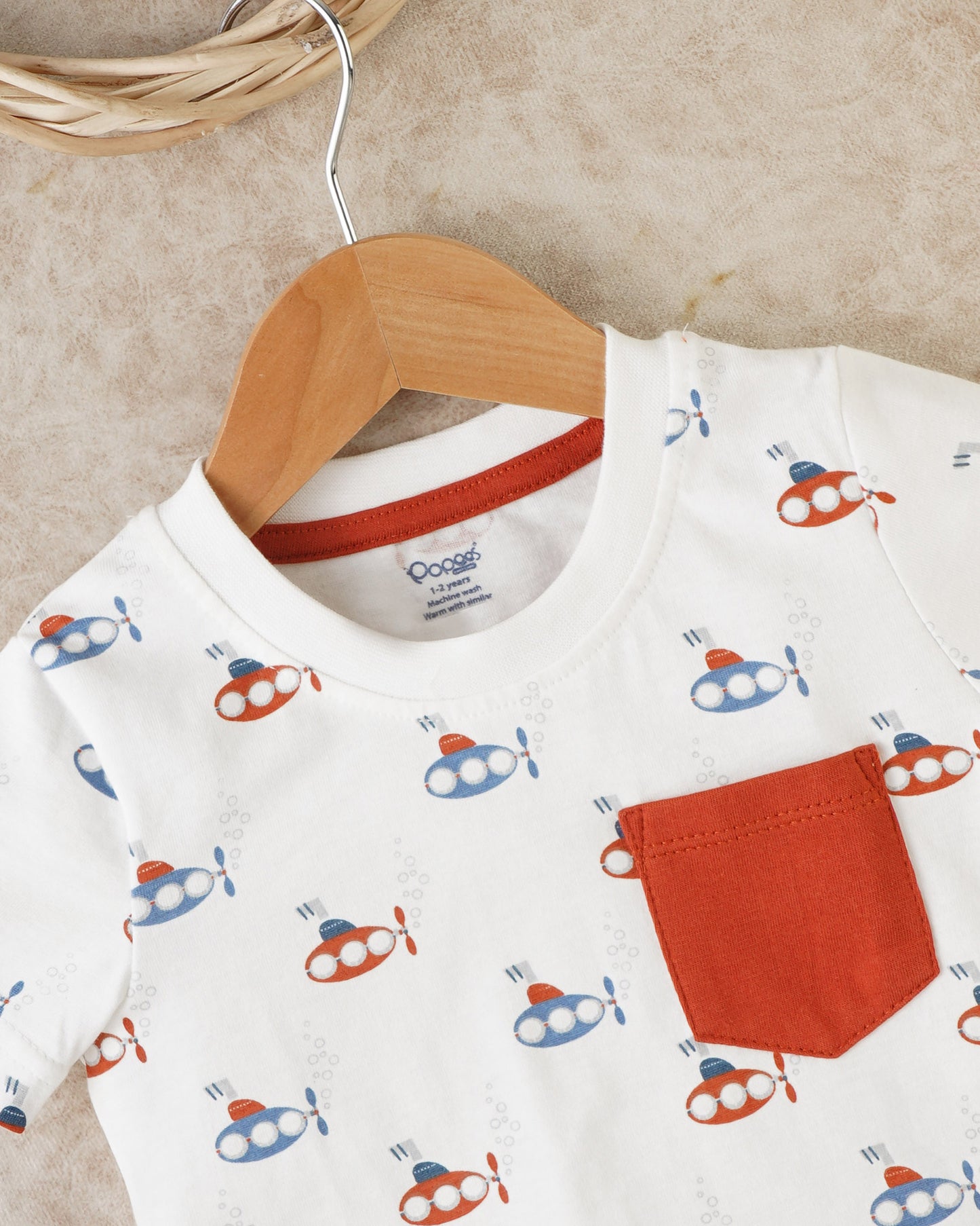 Adventure-Ready White Cotton T-Shirt for Boys: Submarine Print Fun