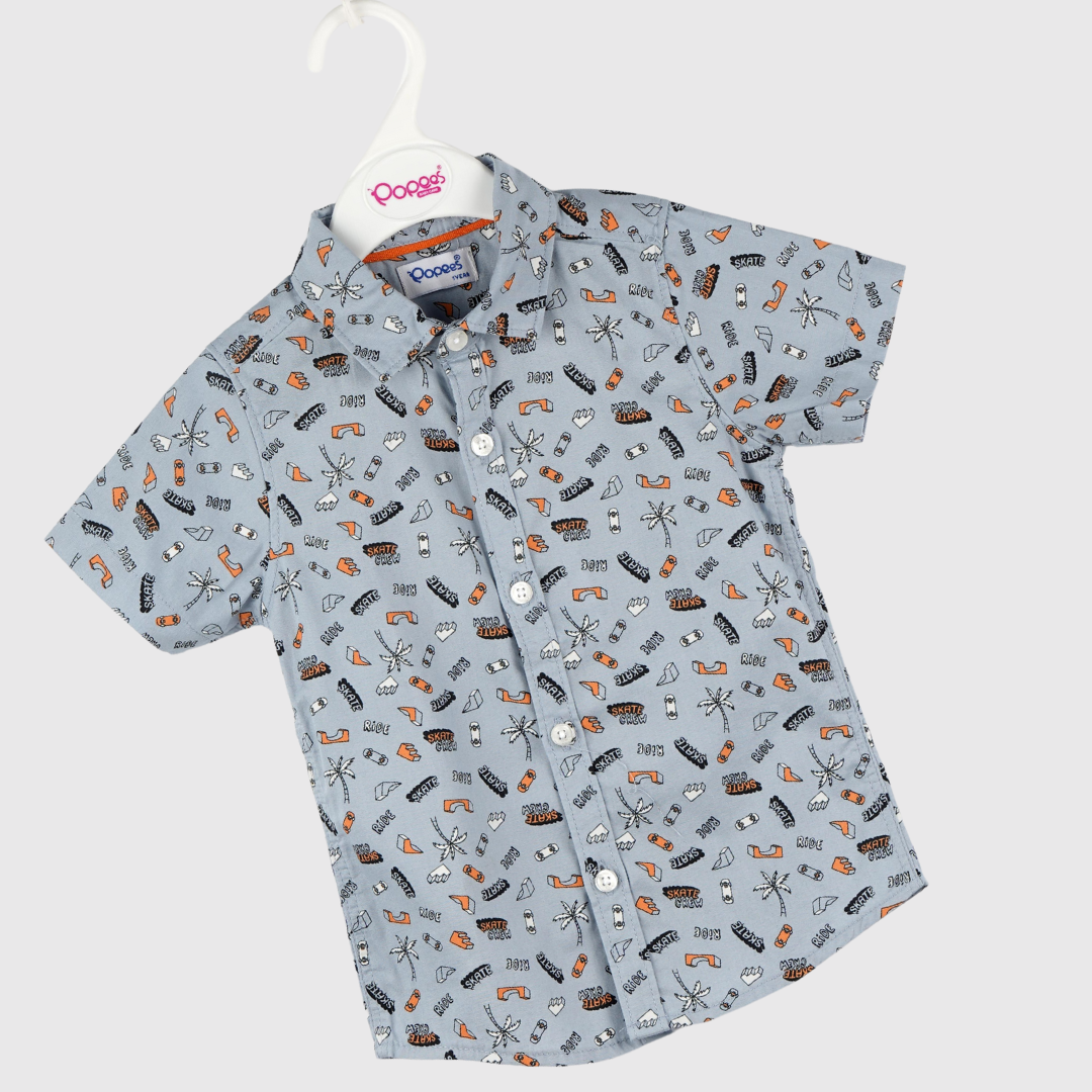 Adorable Boys' Skateboard and Palm trees Print Shirt