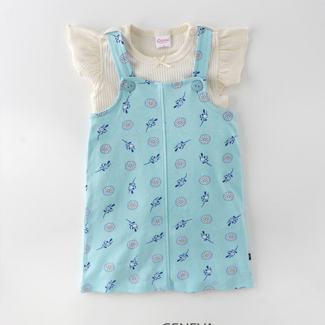 Geneva Baby Girl Jumper Set: Adorable and Chic Cotton Pinafore - Blue