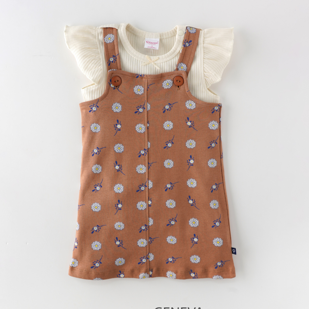 Geneva Baby Girl Jumper Set: Adorable and Chic Cotton Pinafore - Coffee Brown