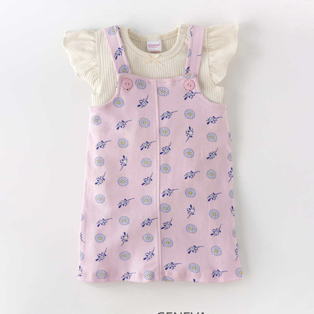 Geneva Baby Girl Jumper Set: Adorable and Chic Cotton Pinafore - Pink