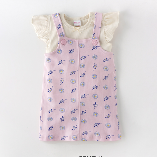 Geneva Baby Girl Jumper Set: Adorable and Chic Cotton Pinafore - Pink