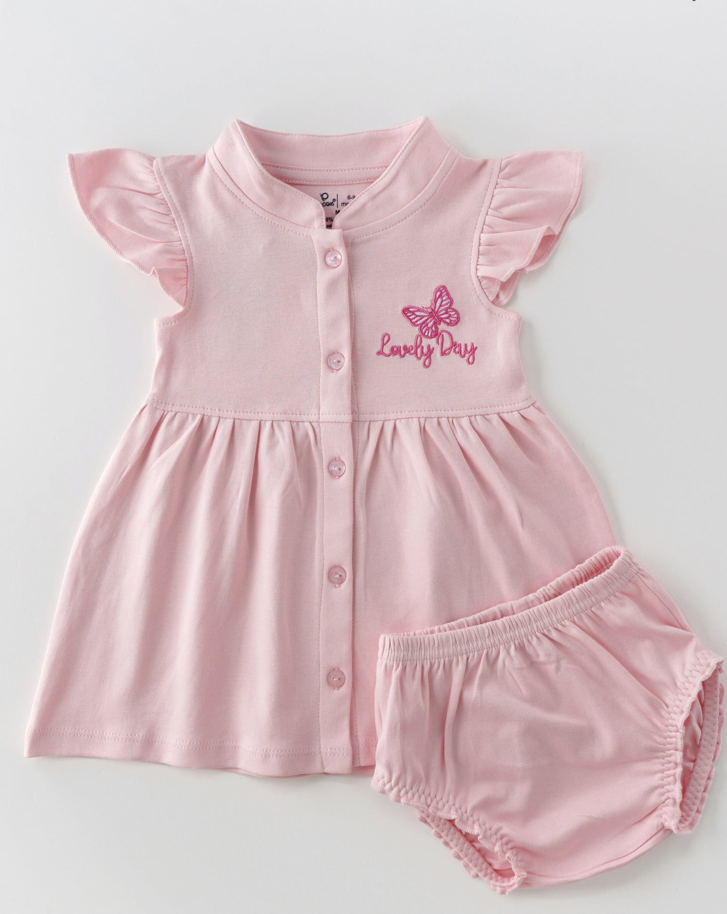 Lovely Cotton Dress with Bloomers for Girls - Light Pink