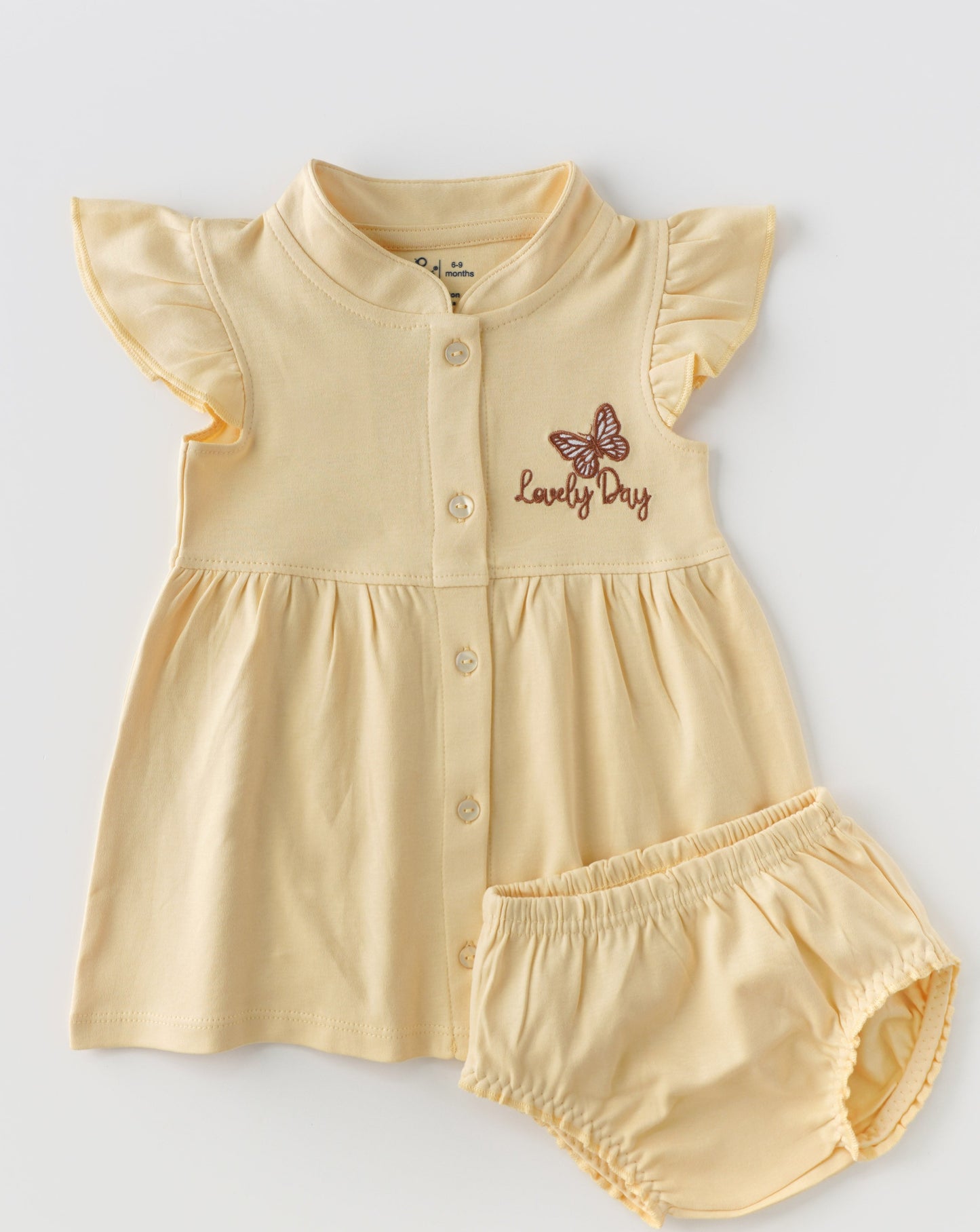 Lovely Cotton Dress with Bloomers for Girls - Yellow