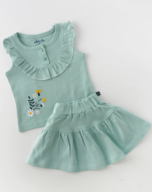 Adorable Top and Skirt Set for Baby Girls - Sea Green