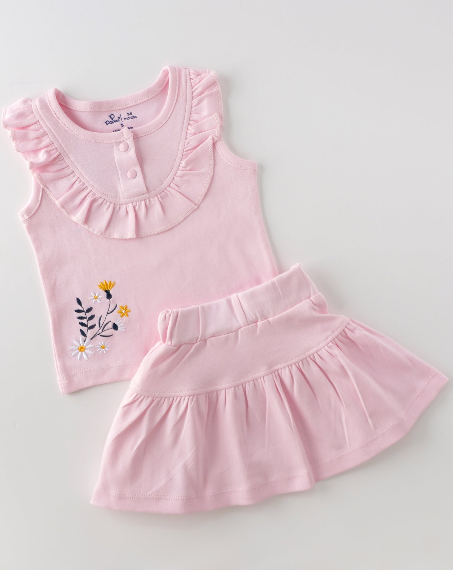 Adorable Top and Skirt Set for Baby Girls - Baby Pink